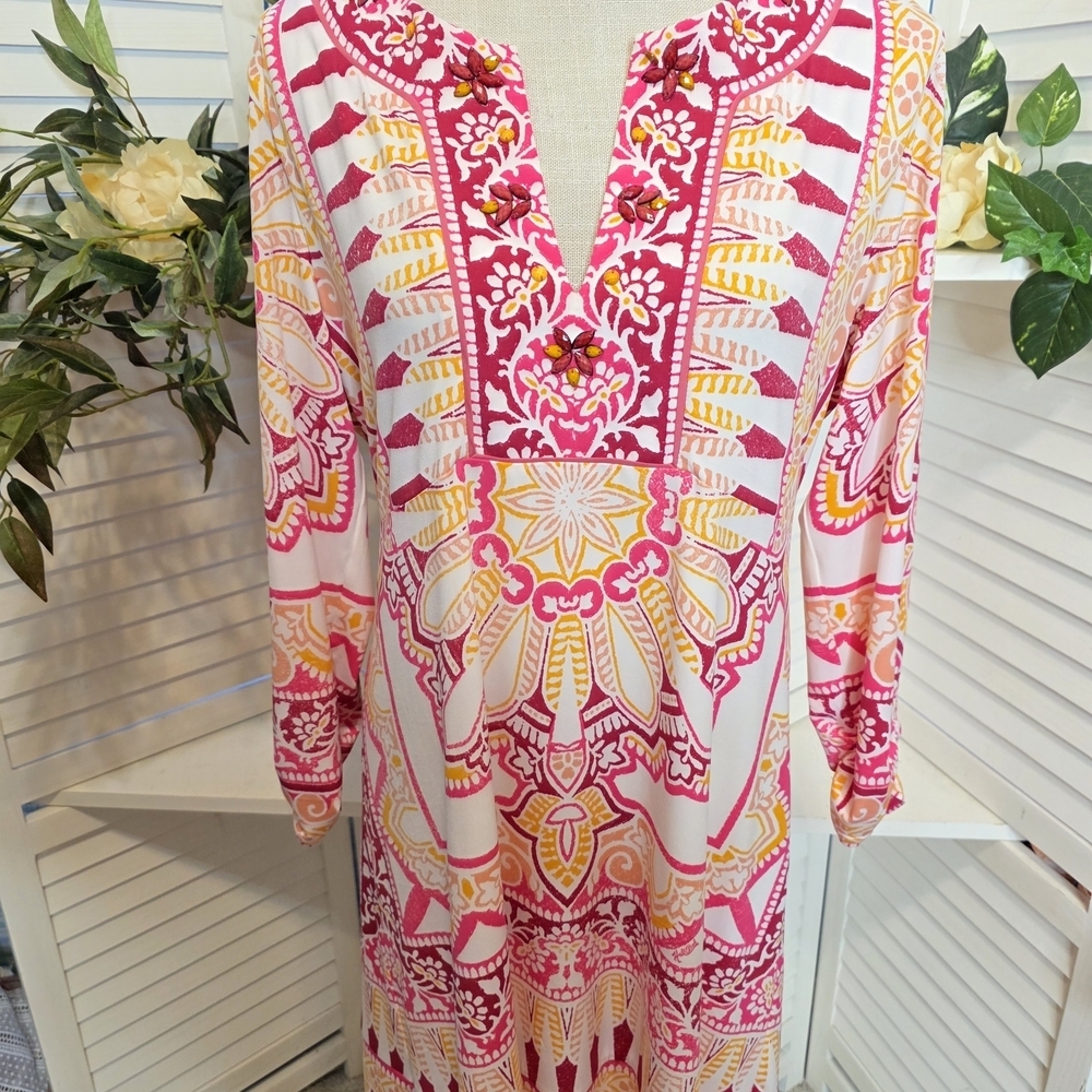 Hale Bob Pink and Yellow Dress LG 1446